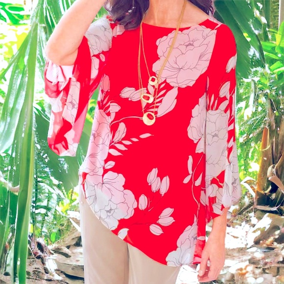 Chico’s Multicolor Floral Contemporary Asymmetrical Bold & Breezy Tunic, 0P=S/4P - Picture 1 of 16